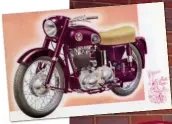  ??  ?? Right: It’s long been an FW hobby to match brochure pics up with actual shots of the bikes themselves. Creative airbrushin­g was plainly a passion in 1950s publicity depts! The production machine is remarkably close to the artist’s impression in this case