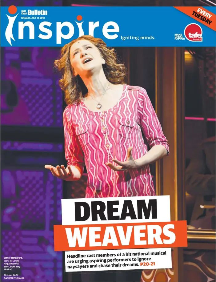  ??  ?? Esther Hannaford, stars as Carole King Beautiful: The Carole King Musical. Picture: AAP/ DARREN ENGLAND