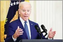  ?? ?? President Joe Biden speaks during an event in the East Room of the White House in Washington, Thursday, March 23, 2023, celebratin­g the 13th anniversar­y of the Affordable Care Act. Recent moves by President Joe Biden to pressure TikTok over its Chinese ownership and approve oil drilling in an untapped area of Alaska are testing the loyalty of young voters, a group that’s been largely in his corner. (AP)