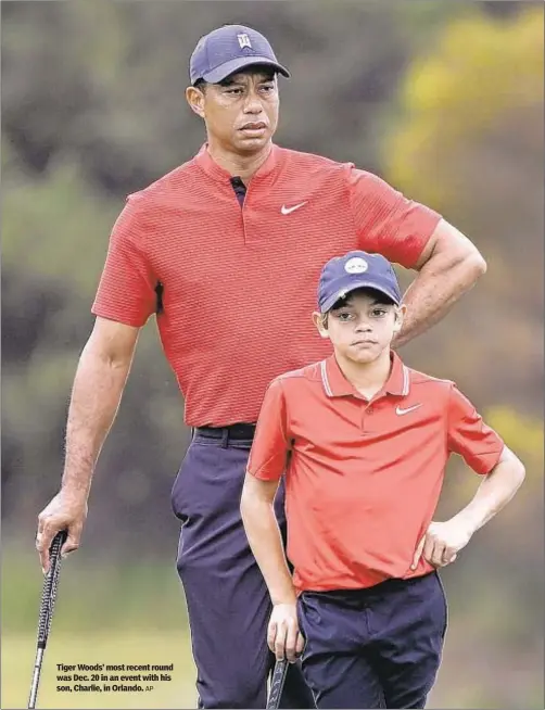  ?? AP ?? Tiger Woods’ most recent round was Dec. 20 in an event with his son, Charlie, in Orlando.