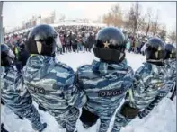  ?? ?? Police block a protest against the jailing of opposition leader Alexei Navalny in Yekaterinb­urg, Russia, in January 23, 2021.