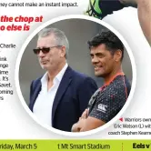  ??  ?? Warriors owner Eric Watson (L) with coach Stephen Kearney