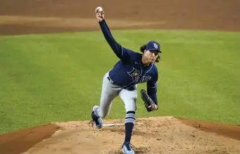  ?? Ap ?? DEALING: Tampa Bay’s Tyler Glasnow allowed two hits while striking out nine over six scoreless innings as the Rays improved to 7-1 against the Yankees this year.
