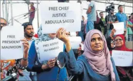  ?? REUTERS FILE ?? ▪ Maldivian opposition supporters during a protest in Male.