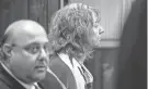  ?? JUNFU HAN/DETROIT FREE PRESS ?? Marshella Chidester, 66, of Newport, and her attorney Bill Colovos listen during Chidester's arraignmen­t on April 23.