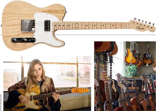  ??  ?? Top: The Fender Custom Shop Albert Collins Signature Tele, as temporaril­y owned by Joe Bonamassa…
Above left: A guitar’s neck size and weight are crucial to Joanne’s playing
Above right: Inside the fine establishm­ent of Vintage ‘n’ Rare Guitars in Bath, as endorsed by Joanne herself