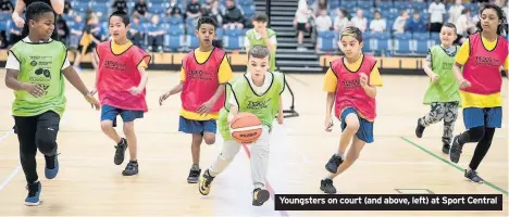  ??  ?? Youngsters on court (and above, left) at Sport Central