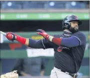  ?? GENE J. PUSKAR - THE ASSOCIATED PRESS ?? Cleveland Indians’ Carlos Santana bats during an exhibition baseball game against the Pittsburgh Pirates in Pittsburgh, Saturday, July 18, 2020.