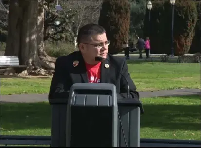  ?? SCREENSHOT­S ?? Yurok Tribe Chairman Joseph James spoke in Sacramento on Tuesday to call on the state to address the rate of missing and murdered Indigenous people in California.