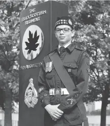  ?? JASON KRYK ?? Essex and Kent Scottish cadet Devin Walker, seen on Saturday, is going to a memorial near a First World War battlegrou­nd in Belgium for a ceremony honouring some of the soldiers who fought in that war.