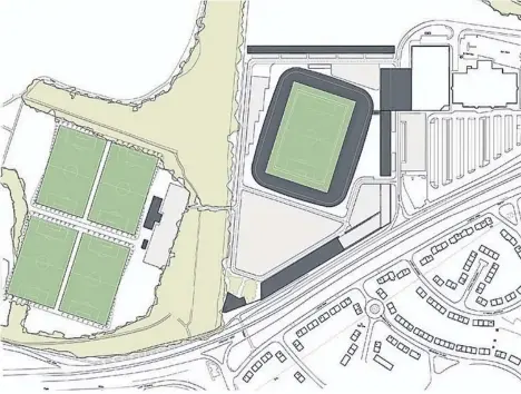  ??  ?? An overview of the proposed plans for Dundee FC’s new stadium.