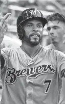  ?? JASEN VINLOVE / USA TODAY SPORTS ?? Brewers first baseman Eric Thames is out with right hamstring tightness.