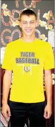  ?? MARK HUMPHREY ENTERPRISE-LEADER ?? Austin Jentzsch, a 2017 Prairie Grove graduate, reconciled his baseball career after an argument with Tiger head coach Chris Mileham got him kicked off the team during his junior year. As a senior, he earned All-Conference honors and will attend...