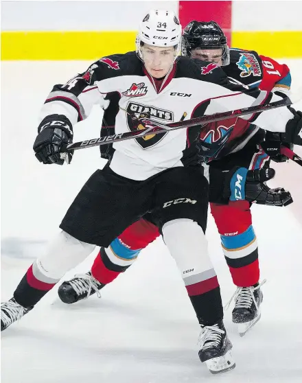  ?? GERRY KAHRMANN/PNG FILES ?? Vancouver Giants forward Brayden Watts could be in for some prime ice time next season if he continues to develop his overall game as a top-six winger.