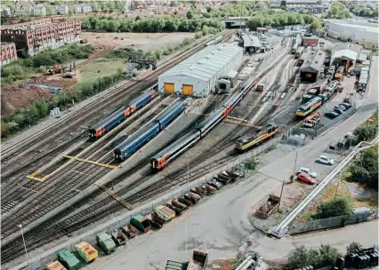  ?? EMR ?? Nottingham Eastcroft depot carries out the majority of maintenanc­e on the EMR Regional fleet. Boden Rail’s base can also be seen on the right.