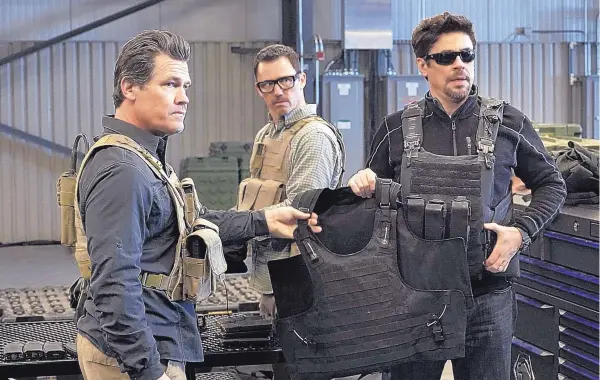  ?? COURTESY OF RICHARD FOREMAN JR./SMPSP ?? From left, Josh Brolin, Jeffrey Donovan and Benicio Del Toro in “Sicario: Day of the Soldado