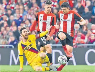  ?? AP ?? Lionel Messi failed to inspire Barcelona in their quarter-final against Athletic Bilbao to cap off a turbulent week for the club.