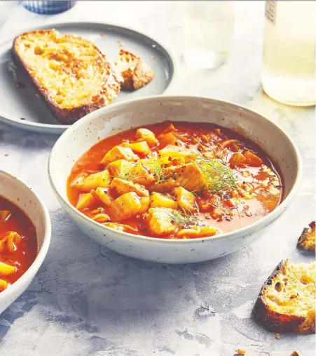  ??  ?? Enjoy this Provençal fish soup, from Dinner Uncomplica­ted by Claire Tansey, with a dry rose or white.