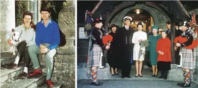  ??  ?? Above, from left Sir Tim with the Princess Royal on their first wedding anniversar­y in 1993; marrying at Crathie Parish Church in 1992. Below The couple watching Scotland play at the Rugby World Cup, 2015