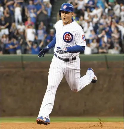  ?? DAVID BANKS/ GETTY IMAGES ?? Anthony Rizzo set a Cubs record for first basemen with his fourth home run to start a game Tuesday.