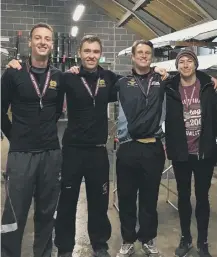  ??  ?? Peterborou­gh City’s winning open coxless four of Mike King, George Bushell, Damen Sanderson and Jack Collins .
