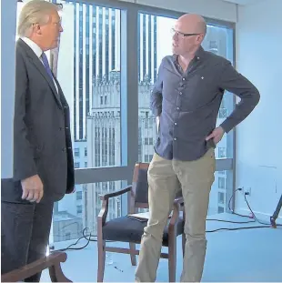  ??  ?? Anthony Baxter confronts Mr Trump at Trump Tower in New York.