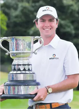  ?? Picture: Getty Images ?? DESTINED FOR THE TOP. Jovan Rebula with the Freddie Tait Cup for the leading amateur finisher in the South African Open, the nephew of Ernie Els beating off three other amateurs who made the cut. Rebula finished on six-under-par, in a tie for 24th overall, two strokes behind his uncle.