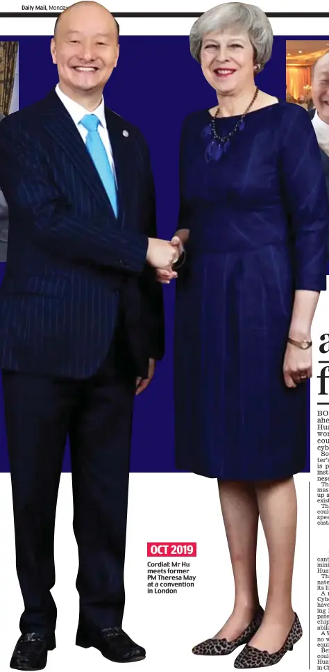  ??  ?? Cordial: Mr Hu meets former PM Theresa May at a convention in London OCT 2019