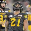  ?? CANADIAN PRESS FILE PHOTO ?? Hamilton linebacker Simoni Lawrence is an East all-star.