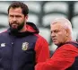  ??  ?? LEADERS Farrell (left) with Lions coach Gatland