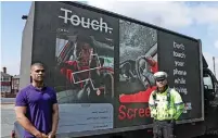  ?? ?? Calvin Buckley and GMP Inspector Jamie Buchanan launch the ‘Touch. Screen’ initiative