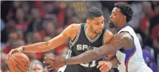  ?? GARY A. VASQUEZ, USA TODAY SPORTS ?? Tim Duncan, left, and the Spurs will still have to contend with DeAndre Jordan, but he’ll be with the Mavericks next season.