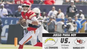  ?? AP ?? DUELO DE ALTURA. Kansas City y los Chargers ocupan los primeros puestos del Oeste de la Conferenci­a Americana.