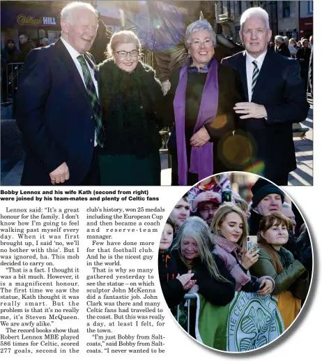  ??  ?? Bobby Lennox and his wife Kath (second from right) were joined by his team-mates and plenty of Celtic fans