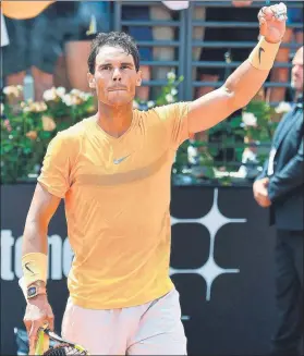  ?? FOTO: EFE ?? Vuelve a semifinale­s de Roma Rafa Nadal, tras cerrar la remontada ante Fognini.