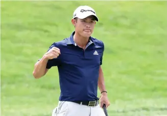  ?? Darron Cummings/Associated Press ?? ■ Collin Morikawa reacts to a putt on the first playoff hole Sunday during the final round of the Workday Charity Open golf tournament in Dublin, Ohio.