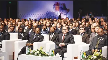  ??  ?? (From left to right), Equatorial Guinea President Teodoro Obiang Nguema Mbasogo, Egypt’s President Abdel Fattah elSisi and Sudanese President Omar al-Bashir attend the Africa 2016 forum on Feb 20, in the Red Sea resort of Sharm el-Sheikh. More than 1,200 delegates including some heads of state will negotiate business agreements for the next twodays at the Red Sea resort of Sharm el-Sheikh, to attract private sector investment­s in Africa. (AFP)