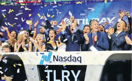 ?? BEBETO MATTHEWS/THE ASSOCIATED PRESS FILES ?? Shares in Nanaimo, B.C.-based Tilray were priced at US$17 each for its July 19 initial public offering on the NASDAQ. Just two months later, those stocks were trading at US$214.06, an increase of 1,159 per cent.