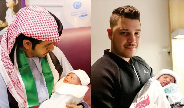  ??  ?? ↑
Baby Hamad with his father Mohammad Hamad Al Marri (Left), Mehdi Foukajdi holds his baby Rayan Foukajdi.