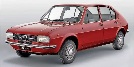  ??  ?? Low bonnet line sat above oblong headlights on most Suds, but the high performanc­e Alfasud ti (facing page) got quad round lights.