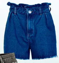  ??  ?? Boohoo Poppy paperbagwa­ist denim mom shorts, $21, boohoo.com
