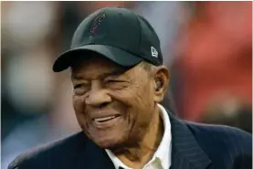  ?? The Associated Press ?? ■ Baseball legend Willie Mays smiles prior to an Aug. 19, 2016 game between the New York Mets and the San Francisco Giants in San Francisco. Mays turns 90 today.