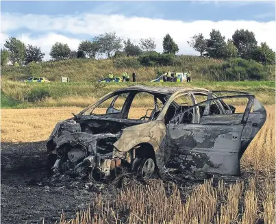  ?? Picture: Graham Brown. ?? The wreckage of Darren Barr’s Vauxhall Vectra.