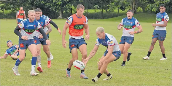  ?? Picture: BALJEET SINGH ?? Kalyn Ponga retrieves the loose ball during a training run with the Newcastle Knights teammates in Nadi yesterday.
