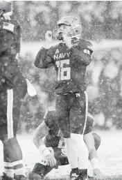  ?? PAUL W. GILLESPIE / CAPITAL GAZETTE ?? Navy kicker Bennett Moehring reacts after missing his potential go-ahead field goal against Army last season in the 118th Army Navy Football Game at Lincoln Financial Field in Philadelph­ia.