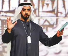  ?? Clint Egbert/Gulf News ?? ■
Shaikh Saif addresses delegates on the concluding day of the World Government­s Summit at Madinat Jumeirah yesterday.
