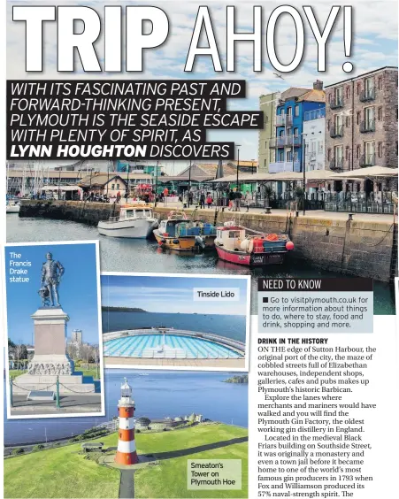  ??  ?? The Francis Drake statue
Tinside Lido
Smeaton’s Tower on Plymouth Hoe