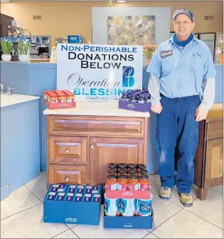  ?? MR. PLUMBING ?? Bob Smith stands next to some of the items being donated to Operation Blessing at his business, Mr. Plumbing in Crestwood.