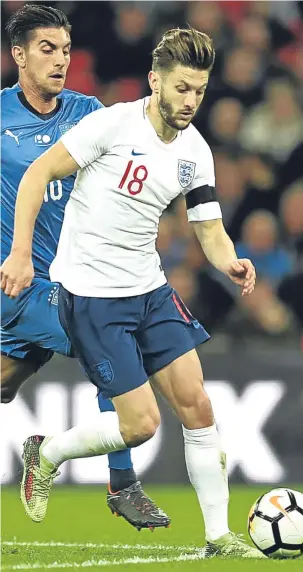  ??  ?? Adam Lallana picked up his first England cap in nine months against Italy.