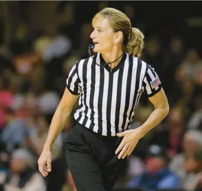  ?? MARK HUMPHREY/AP ?? Referee Dee Kantner, pictured in 2015, is a veteran referee of women’s games who works for multiple conference­s. She finds it frustratin­g to have to justify equal pay.“If I buy an airline ticket and tell them I’m doing a women’s basketball game they aren’t going to charge me less,” she said.